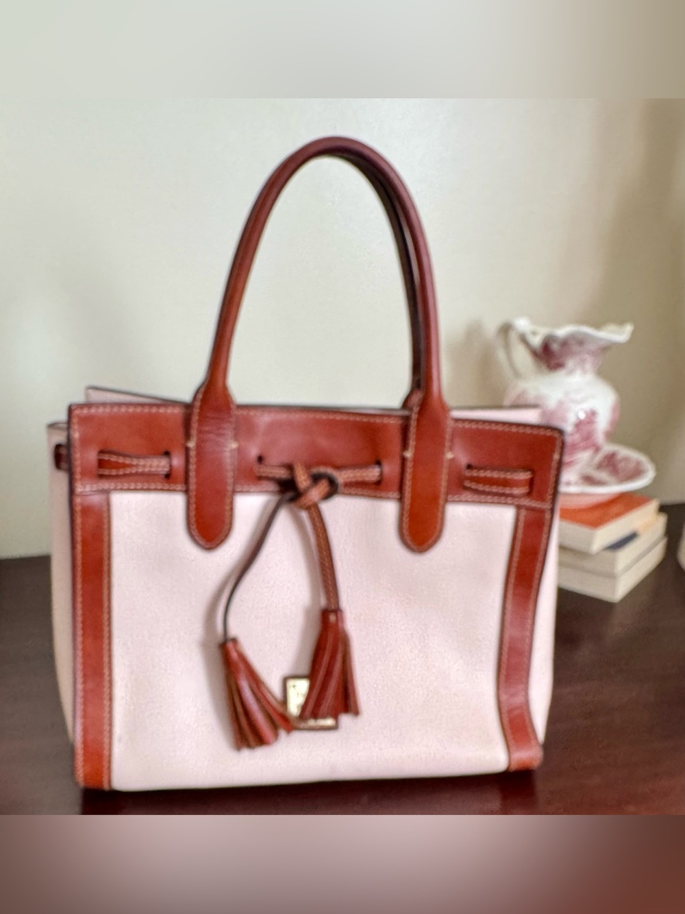 Dooney & Bourke Pink and Brown Leather-Trim satchel with Tassel